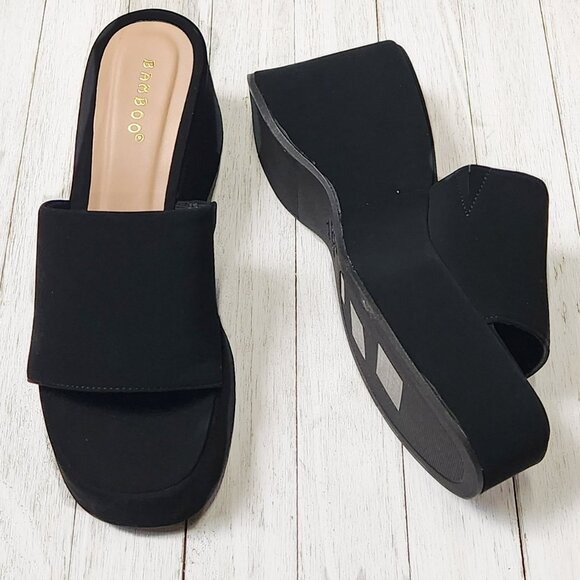 Black Suede Platform Slide Sandals - Picture 3 of 6